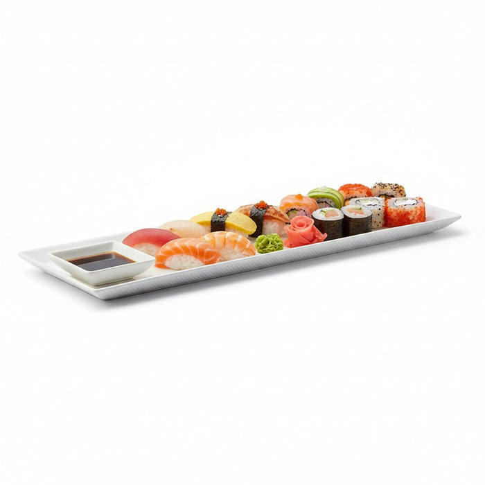 100pcs - Assiette rectangulaire blanche en pulpe "BioNChic" - 27 cm x 9 cm