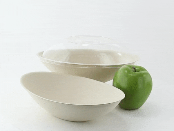 125pcs - Bol ovale blanc en pulpe "BioNChic" - 750 ml - 22,5 cm x 13,5 cm x 5,5 cm