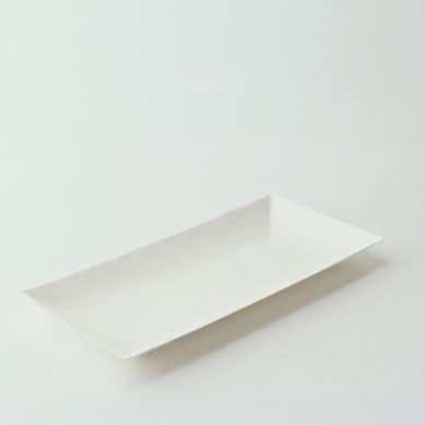 100pcs - Assiette rectangulaire blanche en pulpe "BioNChic" - 18 cm x 9 cm