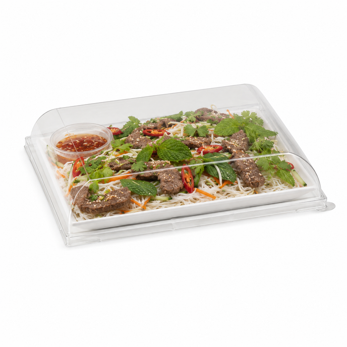 100pcs - Couvercle PET transparent "BioNChic" - 16,4 cm x 16,4 cm x 3,2 cm - Compatible avec 210BCHIC160, 210BCHIC160F