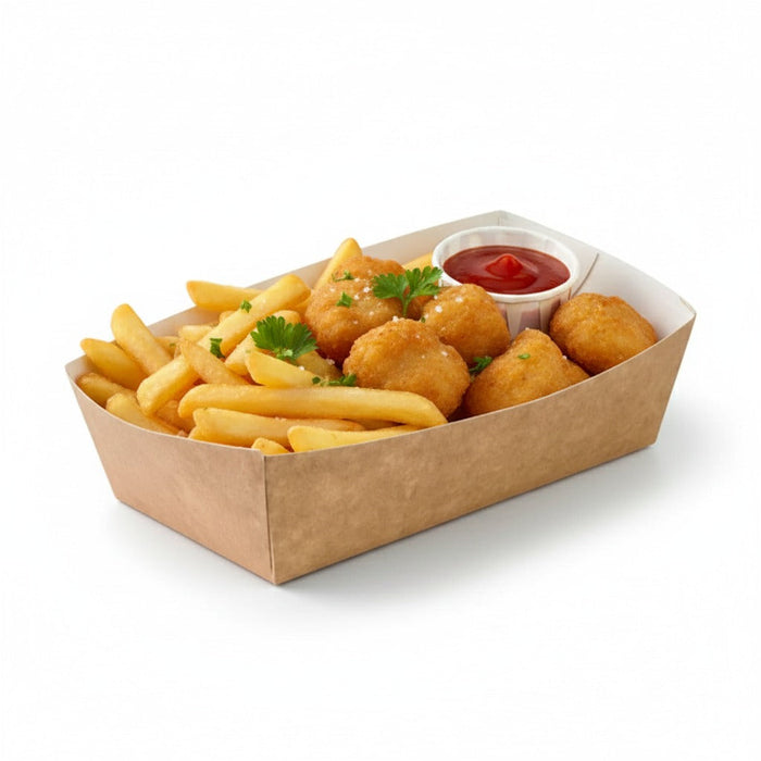 100pcs - Barquette en carton kraft brun - 350 ml - 12 cm x 6 cm x 3,7 cm