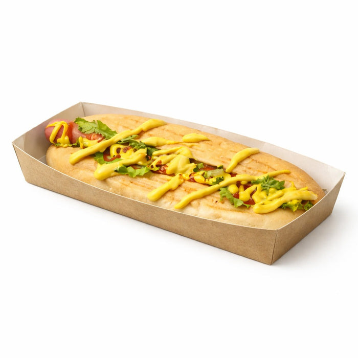 100pcs - Barquette en carton kraft brun - 500 ml - 20 cm x 9 cm x 2,5 cm
