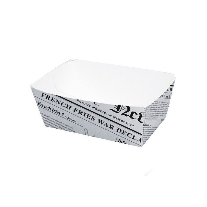 250pcs - Barquette en carton blanc décor "Journal" - 250 ml - 9 cm x 5,5 cm x 4 cm