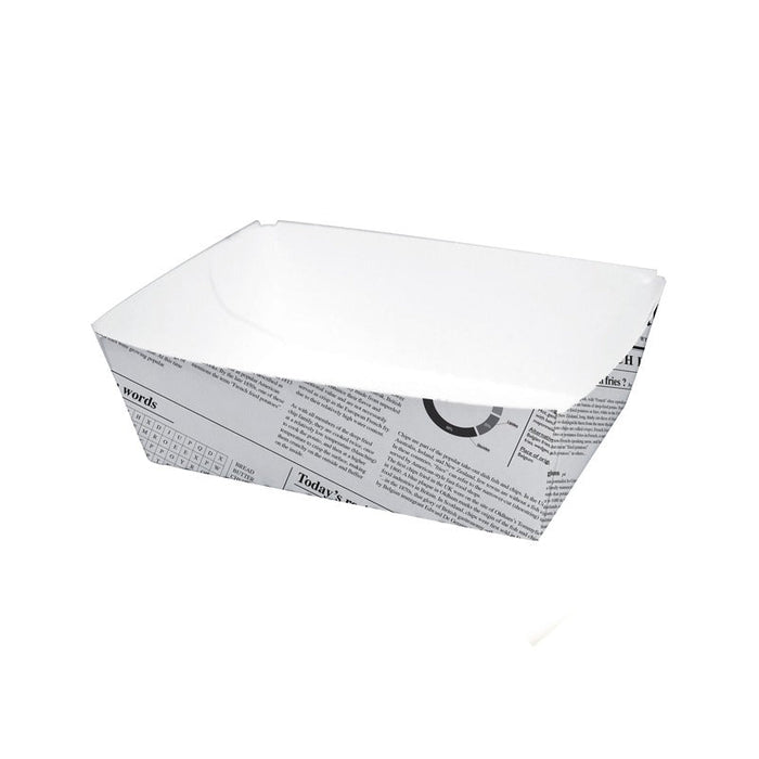 250pcs - Barquette en carton blanc décor "Journal" - 440 ml - 11 cm x 8 cm x 4 cm