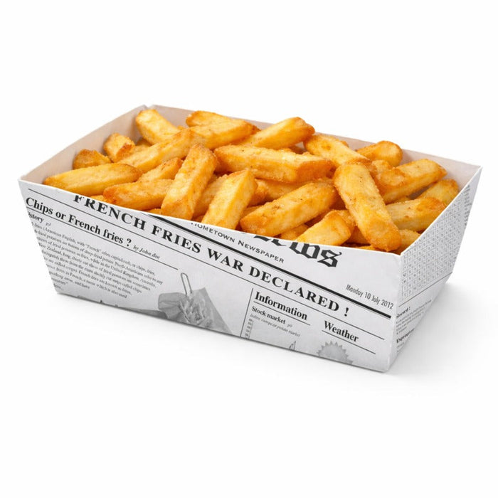 100pcs - Barquette en carton blanc décor "Journal" - 850 ml - 15 cm x 9 cm x 5 cm