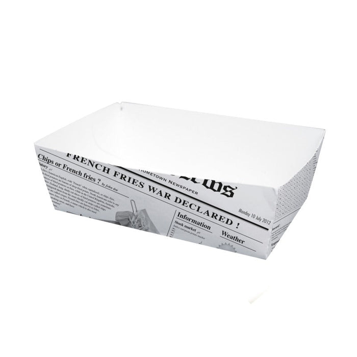 100pcs - Barquette en carton blanc décor "Journal" - 850 ml - 15 cm x 9 cm x 5 cm