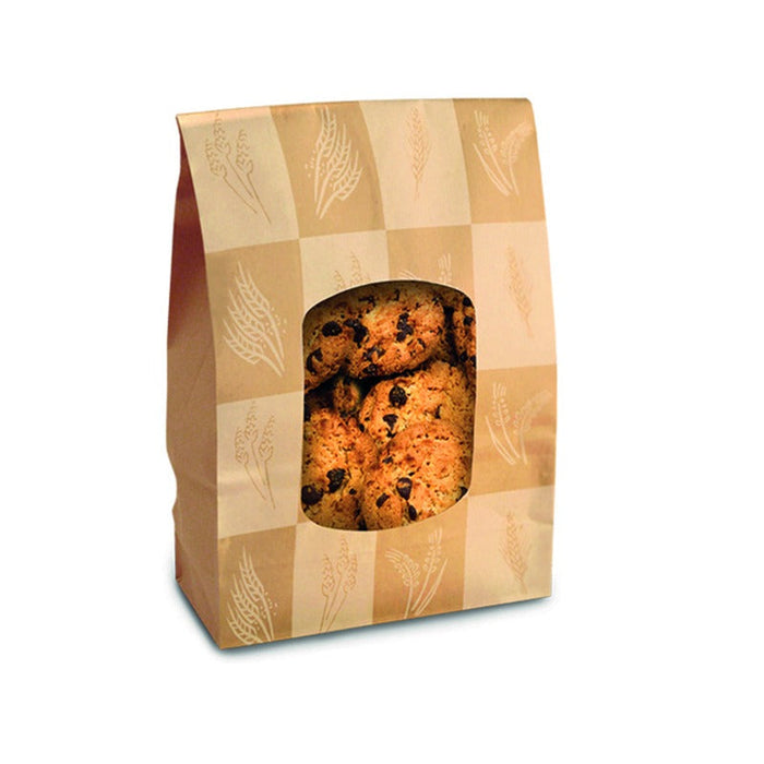 500pcs - Sac SOS papier brun à fenêtre et attache pliante métallique "Ecokraft" - 12 cm x 6 cm x 24 cm
