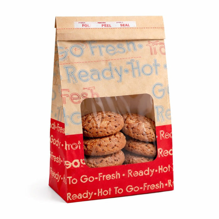 250pcs - Sac SOS papier brun renforcé à fenêtre "Ecokraft" fermeture à bande autocollante - 21 cm x 13 cm x 30,5 cm