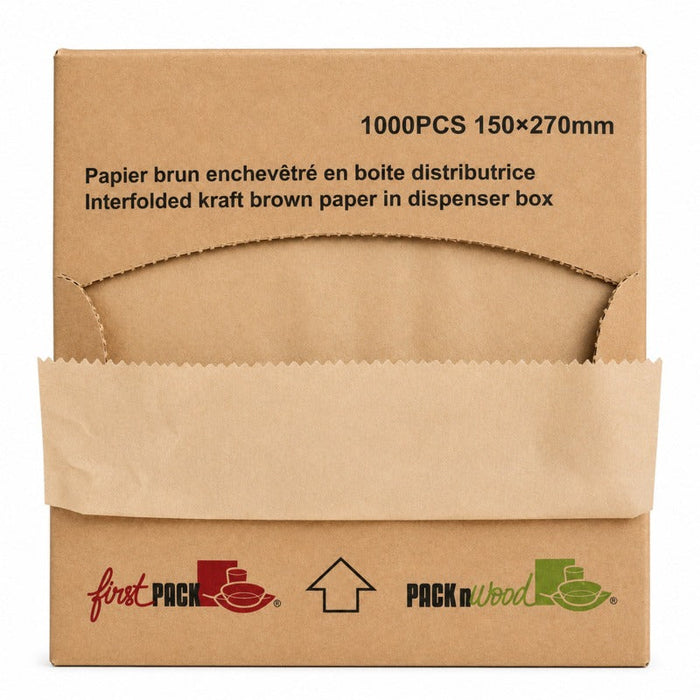 1000pcs - Papier alimentaire brun enchevêtré en boîte distributrice - 15 cm x 27 cm