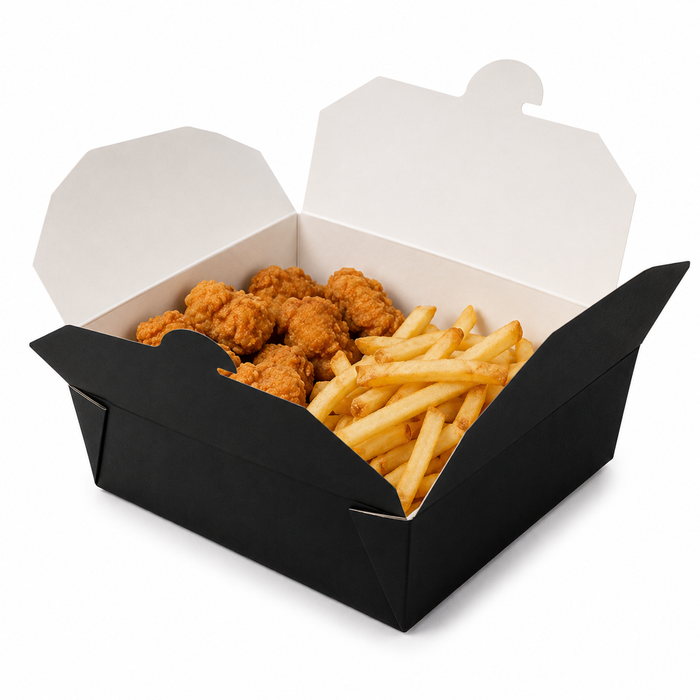 50pcs - Boîte repas carton noir - 1450 ml - 21,5 cm x 16 cm x 5 cm
