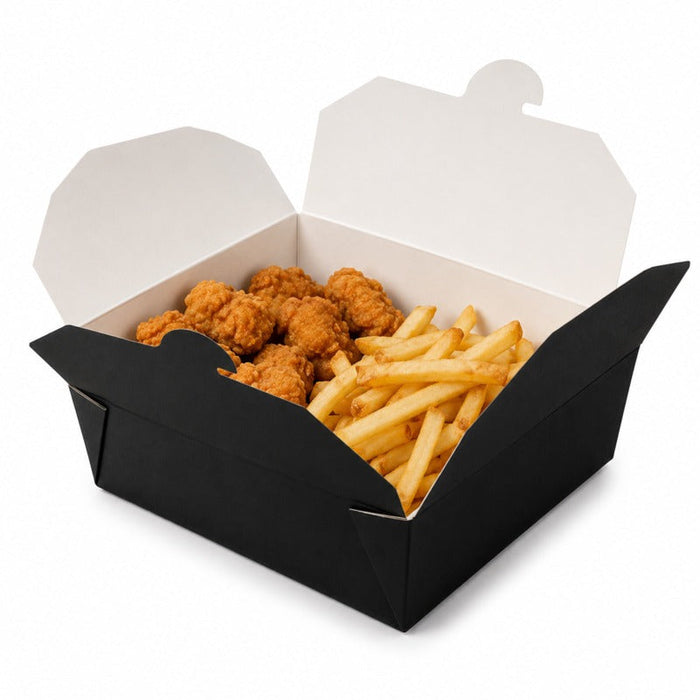 25pcs - Boîte repas carton noir - 1450 ml - 21,5 cm x 16 cm x 5 cm