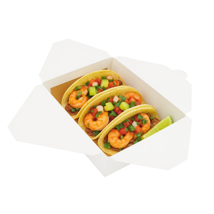 50pcs - Boîte repas carton blanc - 2000 ml - 21,5 cm x 16 cm x 6,5 cm