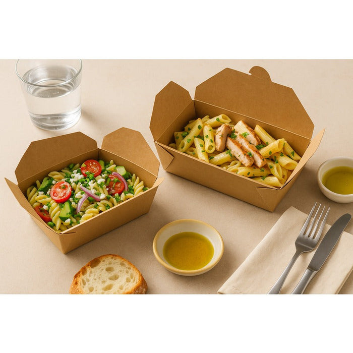 50pcs - Boîte repas carton kraft - 550 ml - 11 cm x 9 cm x 5 cm