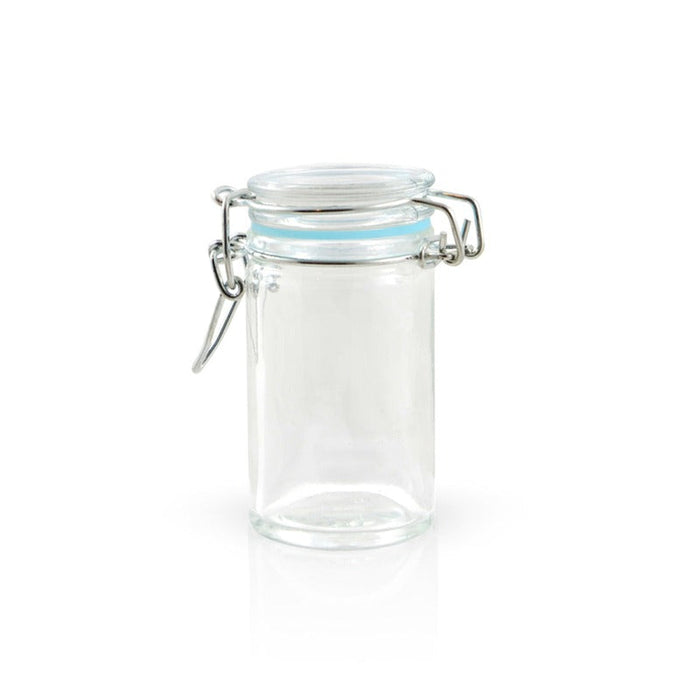 12pcs - Mini bocal en verre avec joint silicone bleu clair - 65 ml - Ø 4,4 cm - H 8,1 cm