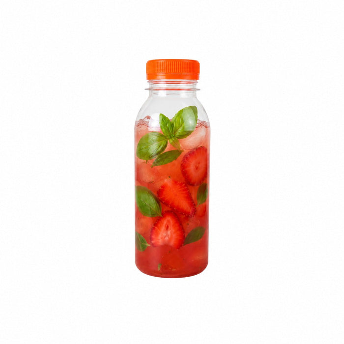 270pcs - Bouteille plastique PET transparente avec bouchon attaché orange - 250 ml - Ø 5,6 cm - H 15 cm