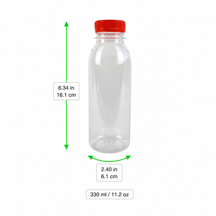 220pcs - Bouteille plastique PET transparente avec bouchon attaché orange - 330 ml - Ø 6,1 cm - H 16,1 cm