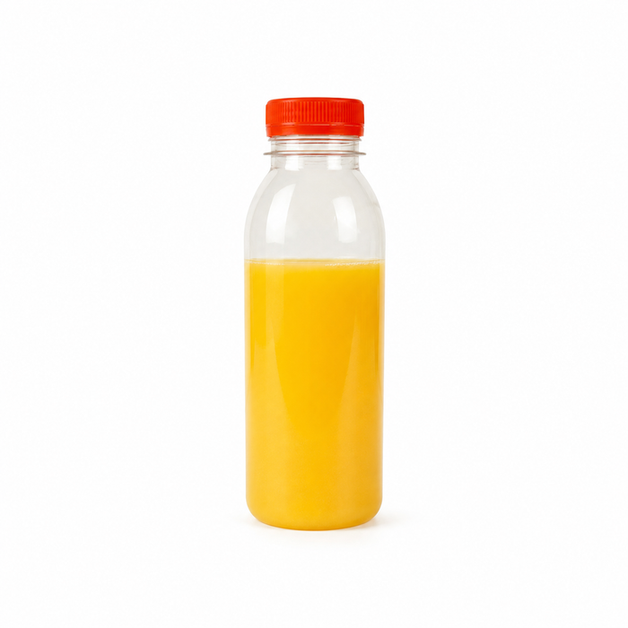 220pcs - Bouteille plastique PET transparente avec bouchon attaché orange - 330 ml - Ø 6,1 cm - H 16,1 cm