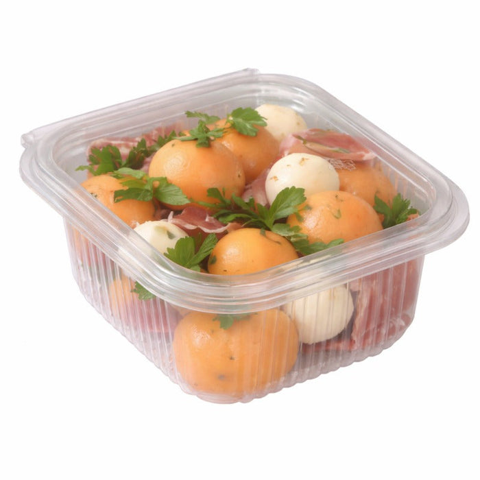 50pcs - Barquette rectangulaire en PLA transparente avec couvercle attaché - 500 ml - 15,3 cm x 12,5 cm x 5,6 cm