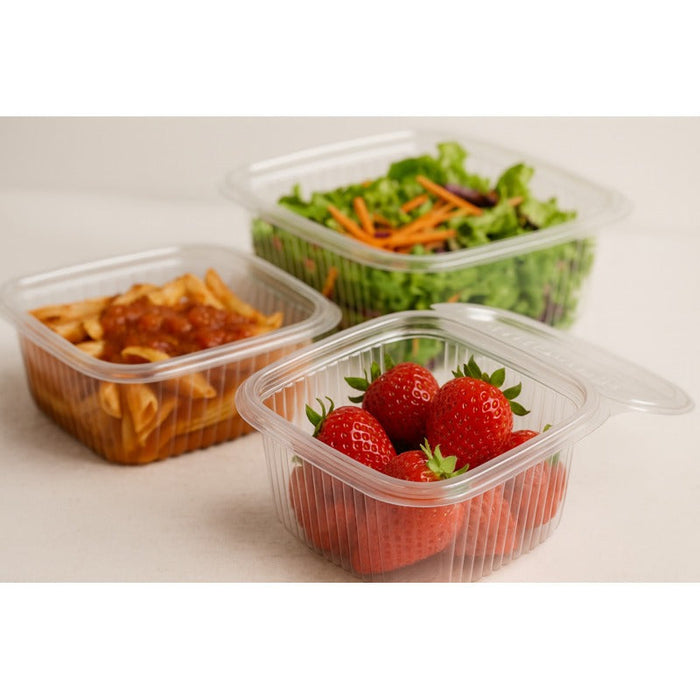 50pcs - Barquette rectangulaire en PLA transparente avec couvercle attaché - 500 ml - 15,3 cm x 12,5 cm x 5,6 cm