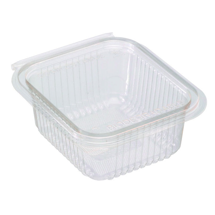 50pcs - Barquette rectangulaire en PLA transparente avec couvercle attaché - 500 ml - 15,3 cm x 12,5 cm x 5,6 cm