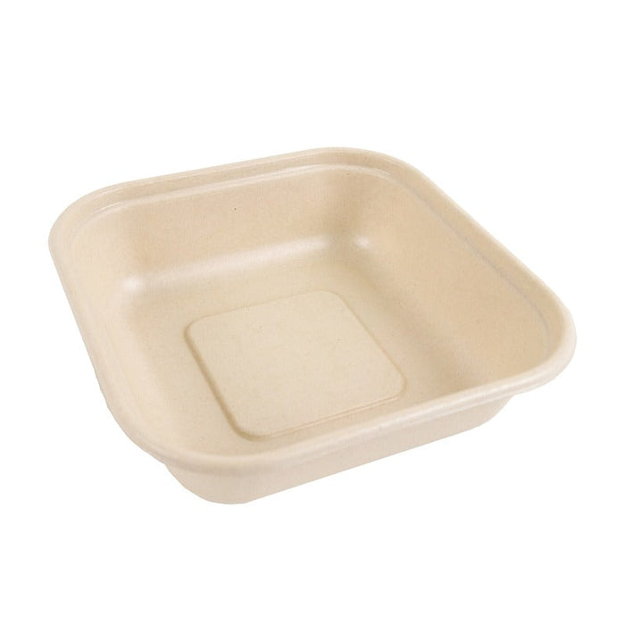 50pcs - Barquette scellable carrée brune en pulpe laminée PLA - 800 ml - 16,3 cm x 16,3 cm x 4 cm