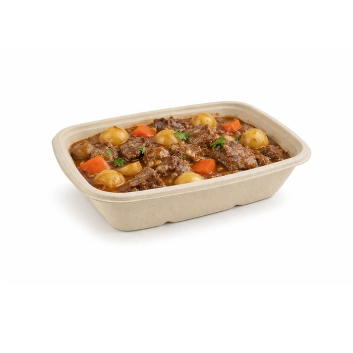 50pcs - Plateau rectangulaire brun en pulpe - 1000 ml - 21,5 cm x 15,8 cm x 5 cm