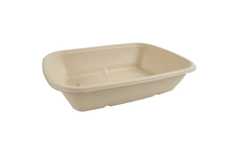 50pcs - Plateau rectangulaire brun en pulpe - 1000 ml - 21,5 cm x 15,8 cm x 5 cm