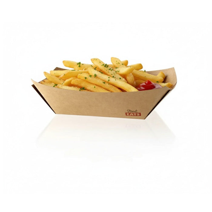 250pcs - Barquette bateau en carton kraft brun ingraissable avec PE - 300 ml - 16,4 cm x 12 cm x 3,2 cm