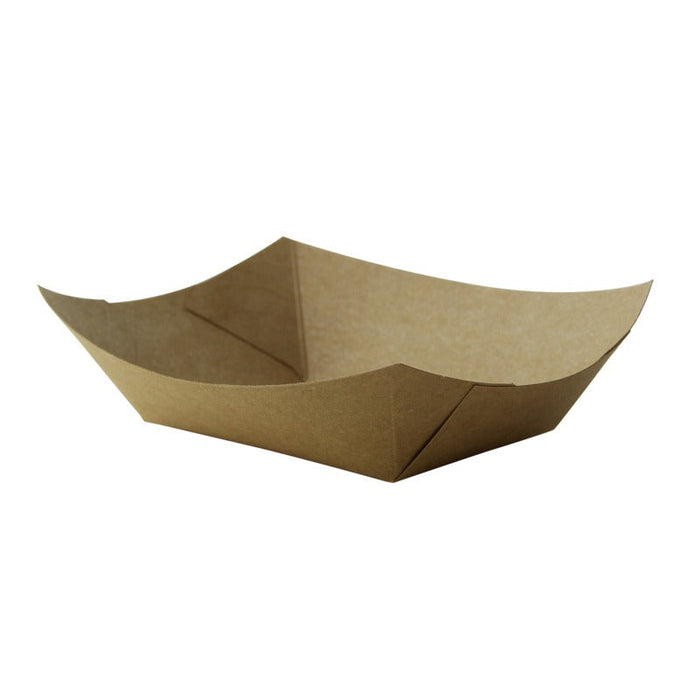 250pcs - Barquette bateau en carton kraft brun ingraissable avec PE - 300 ml - 16,4 cm x 12 cm x 3,2 cm
