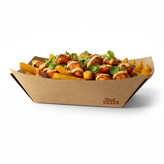 250pcs - Barquette bateau en carton kraft brun ingraissable avec PE - 400 ml - 17 cm x 12 cm x 4,2 cm