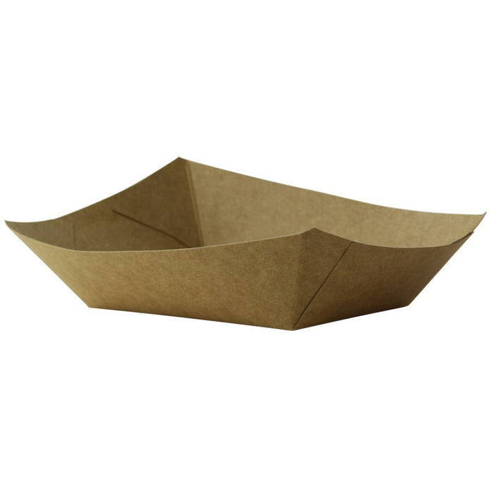 250pcs - Barquette bateau en carton kraft brun ingraissable avec PE - 400 ml - 17 cm x 12 cm x 4,2 cm
