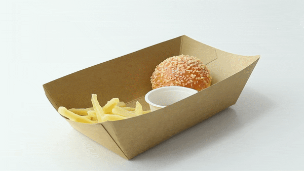 250pcs - Barquette bateau en carton kraft brun ingraissable avec PE - 1200 ml - 24,5 cm x 16,5 cm x 5 cm