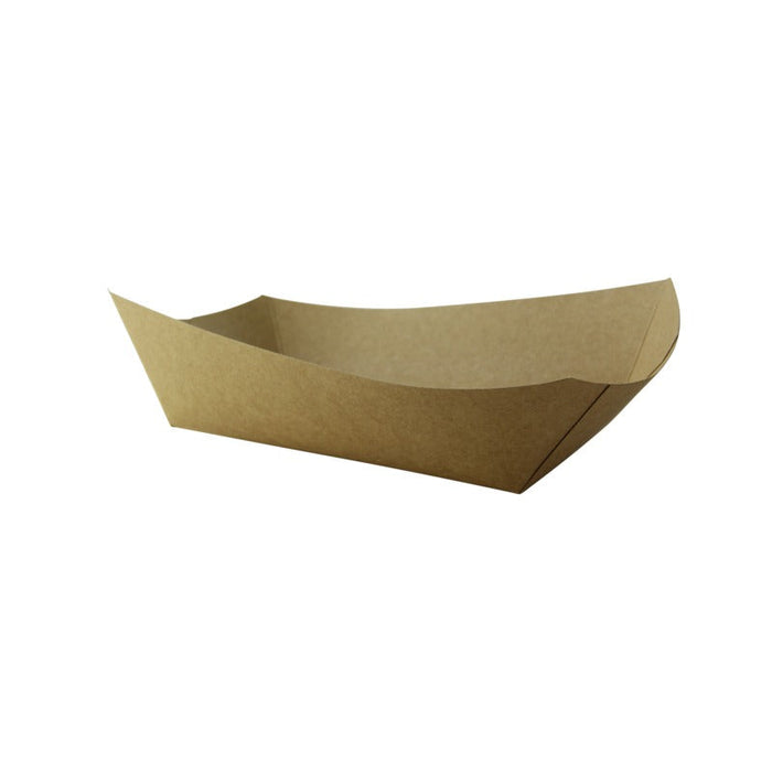250pcs - Barquette bateau en carton kraft brun ingraissable avec PE - 1200 ml - 24,5 cm x 16,5 cm x 5 cm