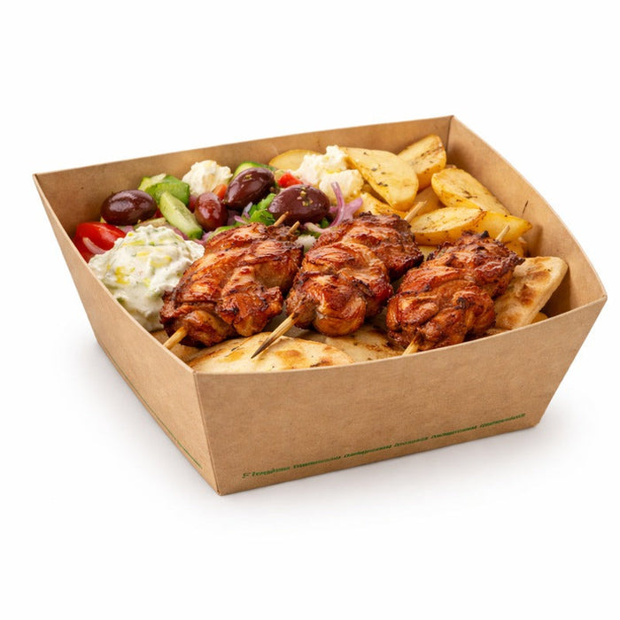 25pcs - Barquette en carton kraft naturel ingraissable - 2000 ml - 23 cm x 22 cm x 9,4 cm
