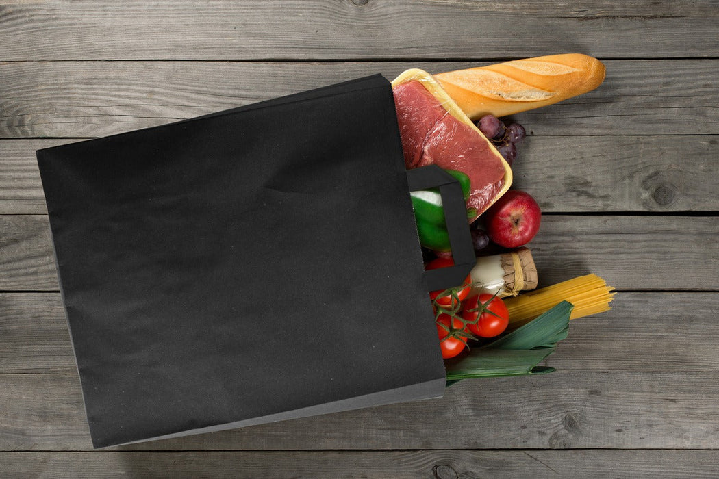 500pcs - Sac cabas papier kraft noir - 17,5 cm x 9 cm x 23 cm