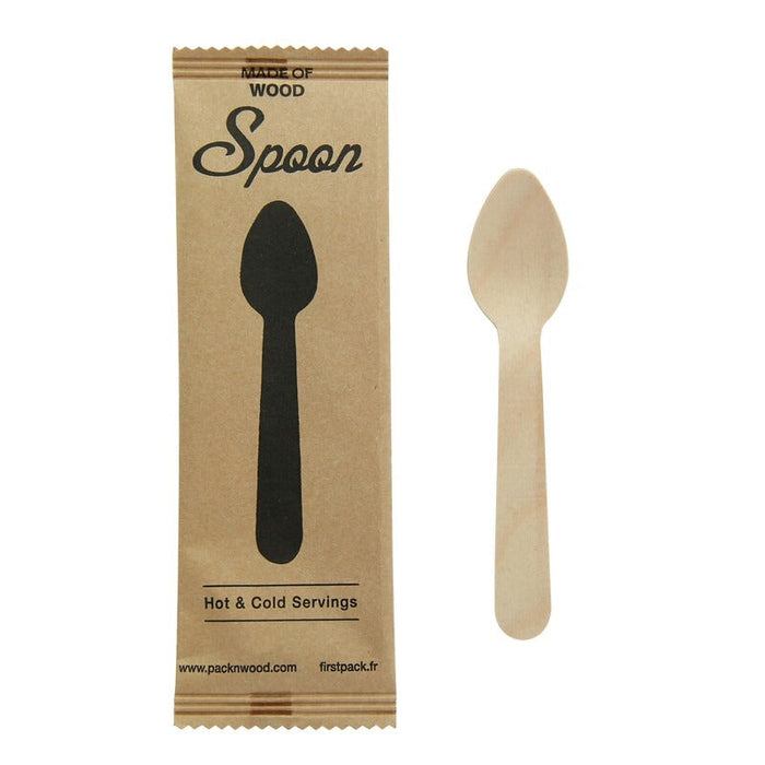 50pcs - Cuillère à café bois emballage papier kraft - 11 cm
