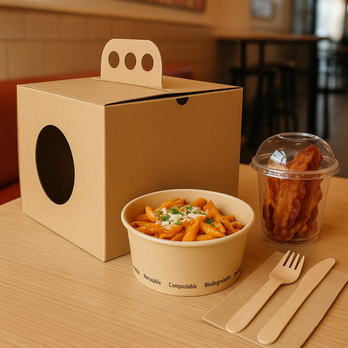 25pcs - Boîte à emporter carton kraft brun "Coup de poing" - 28,6 cm x 17 cm x 15 cm