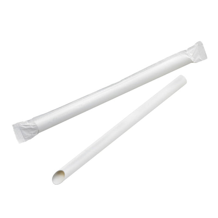 100pcs - Ø1,2cm H20cm - Paille biseautée blanche pour Bubble tea - emballage individuel