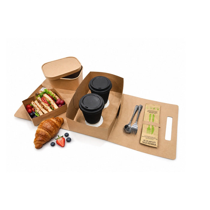 50pcs - Porte gobelets kraft + porte paille - 2 compartiments - 25,4 cm x 15,2 cm x 22,8 cm
