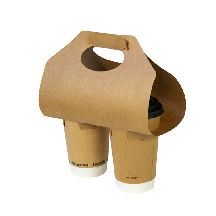 50pcs - Porte gobelets kraft - 2 compartiments - 38,5 cm x 22,2 cm