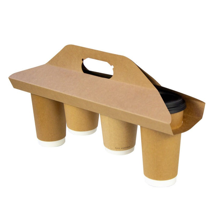 50pcs - 38x42cm - Porte gobelets kraft - 4 compartiments