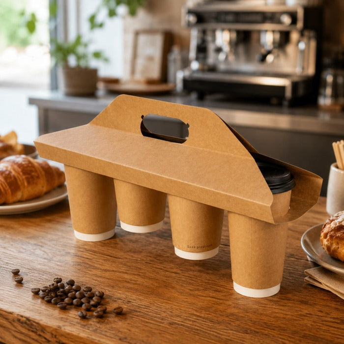 50pcs - 38x42cm - Porte gobelets kraft - 4 compartiments