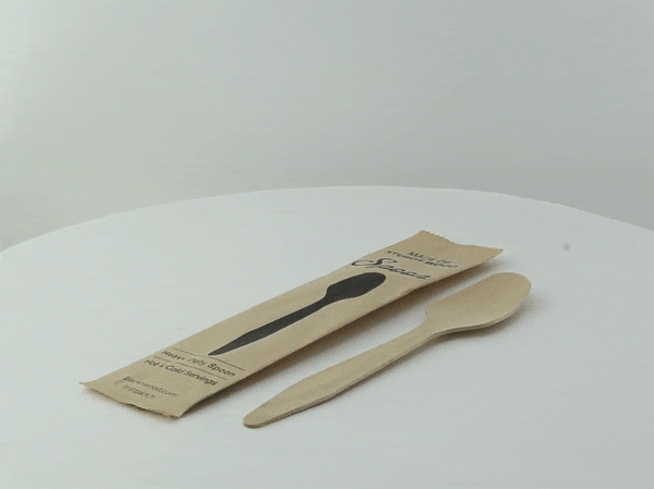 50pcs - "Hercule" Cuillère en bois emballage papier kraft - 18,5 cm