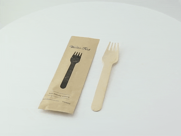 50pcs - Fourchette en bois emballage papier kraft - 15,8 cm