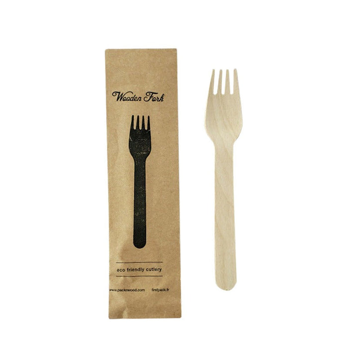 50pcs - Fourchette en bois emballage papier kraft - 15,8 cm