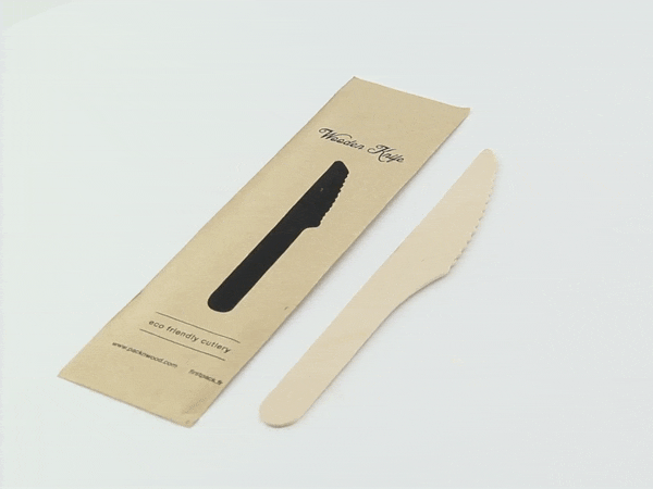 50pcs - Couteau bois emballé individuellement - 16,5 cm
