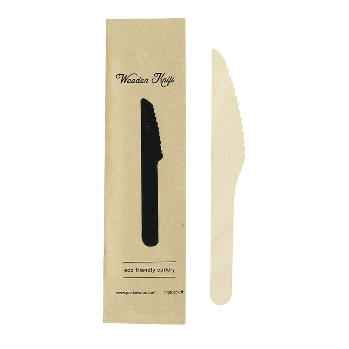 50pcs - Couteau bois emballé individuellement - 16,5 cm