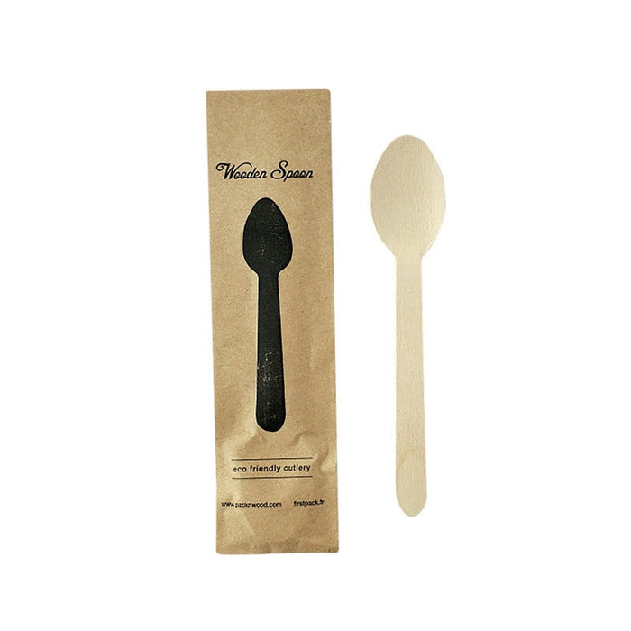 50pcs - 15,8cm - Cuillère en bois emballage papier kraft