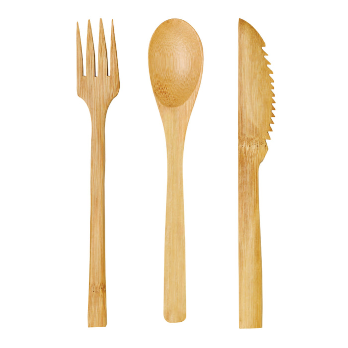 50pcs - Kit couverts bambou 3/1, emballage kraft - 16 cm