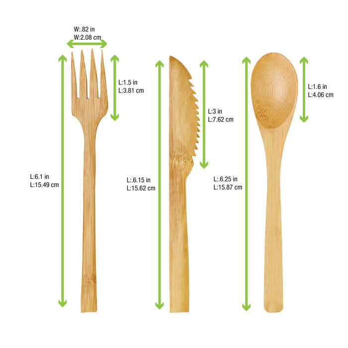 50pcs - Kit couverts bambou 3/1, emballage kraft - 16 cm